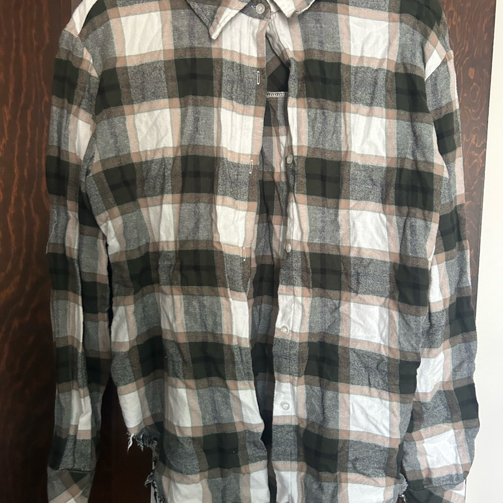 Plaid Button-Up Shirt in Green and Tan